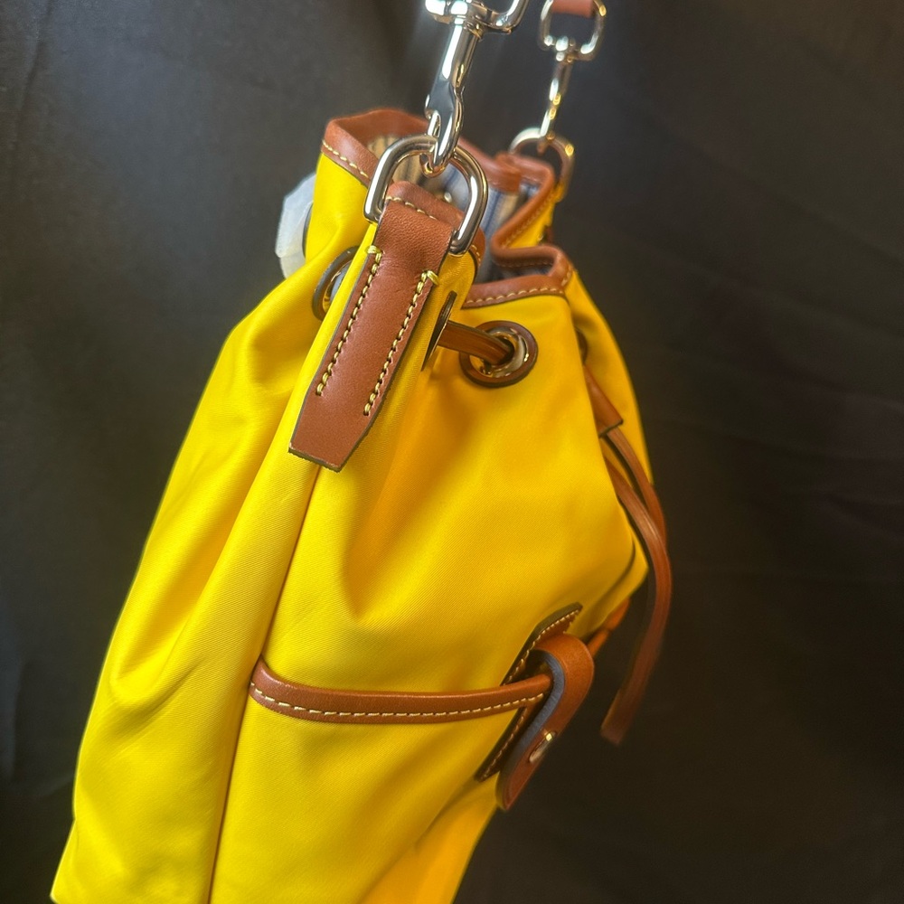 NWOT Dooney & Bourke Mustard Yellow Leather Trim Bucket Bag Purse - Picture 6 of 13